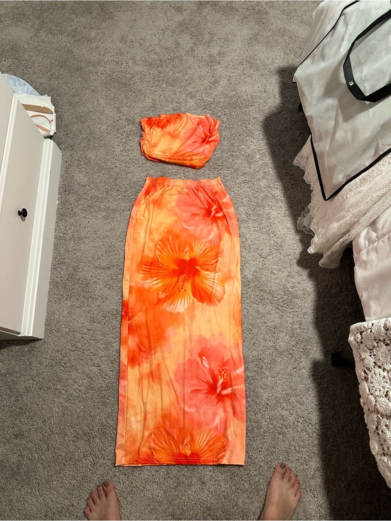 SHEIN Dresses & Skirts - SHEIN Orange Floral Strapless Two-Piece Maxi Set
